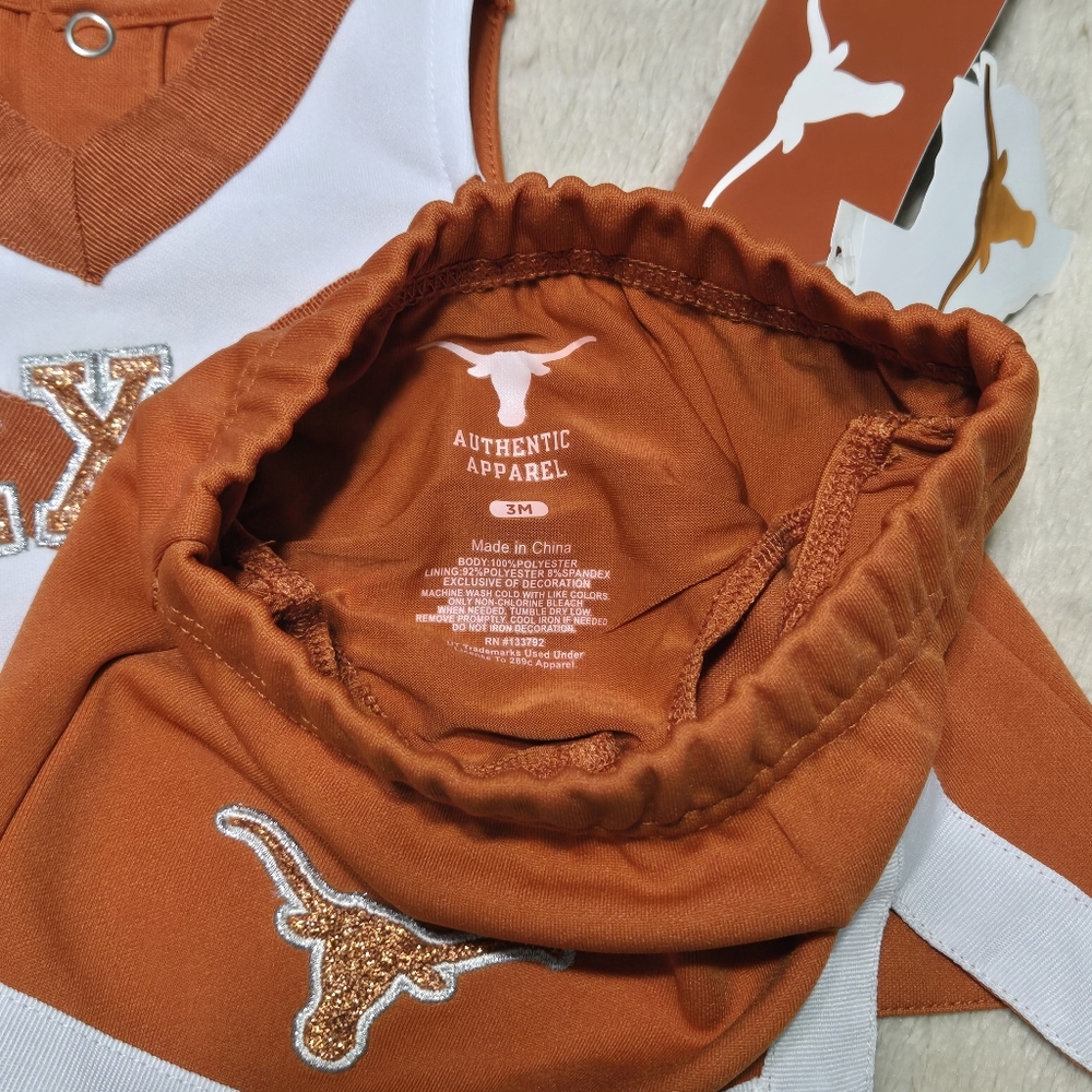 University of Texas Longhorns Cheerleader Outfit UT Baby 2 Piece Cheer, 3m  NEW - Picture 9 of 15